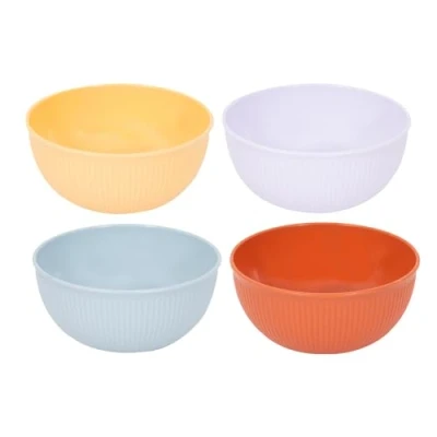 Image of Pack of 12 Ribbed Plastic Food Bowls Salad Snack Summer Party Outdoor Picnic BBQ Terracotta Lilac Blue Yellow Strong Durable Reusable Cereal Dessert
