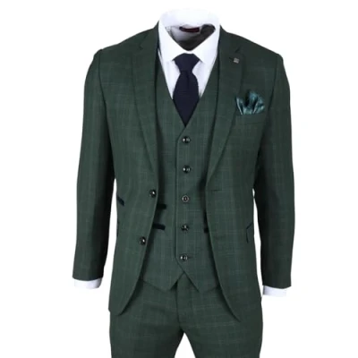 Image of TruClothing Men&#039;s Blazer Green Checked Tailored Fit Formal Suit Jacket 46