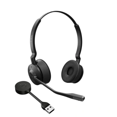 Image of Jabra Engage 55 Stereo Wireless Headset with Link 400 USB A DECT Adapter Noise Cancelling Mic, Extensive Range Certified for Google Meet and Zoom, works all other leading platforms Black