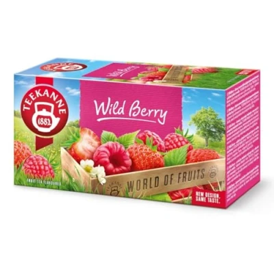Image of Teekanne Wild Berry Strawberry &amp; Raspberry All Natural Fruit Flavored Infusion Tea with Sweet Blackberry Leaves and Rosehip 20 Teabags
