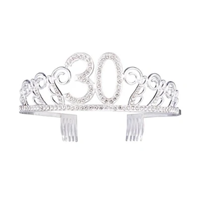 Image of Frcolor Birthday Crystal Tiara Crown 30th Rhinestone Princess Queen Headband