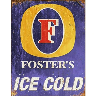 Image of Vintage Advertising Wall Tin Plaque 20x15cm Pub Shed Bar Man Cave Home Bedroom Office Kitchen Gift Metal Sign Retro Rustic Fosters Beer Lager inspired