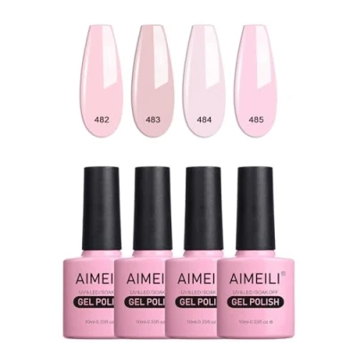 Image of AIMEILI Gel Nail Polish Set, Nude Set Soak Off UV LED Glossy Salon Varnish Art Manicure Pedicure Long Lasting &amp; Easy to Apply 4pcs X 10ml Kit27