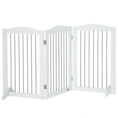 Image of PawHut Foldable Dog Gate, Freestanding Pet Gate with Two Support Feet
