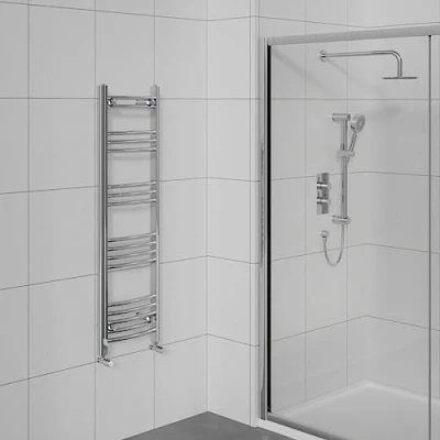 Image of Warmehaus Curved Heated Towel Rail Bathroom Ladder Radiator Central Heating Chrome 1200x400mm