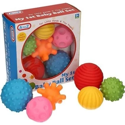 Image of A2Z 4 Kids My First Baby Sensory Balls 6 Piece Multicolor Different Shaped Set Hand Massage Babies Toddlers Toy Early Development, Soft Toys