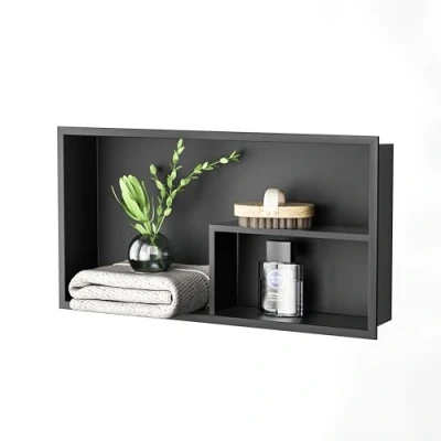 Image of Bernkot Shower Niche 304 Stainless Steel Wall Black with Shelf 60 cm x 30 10 for Bathroom Storage