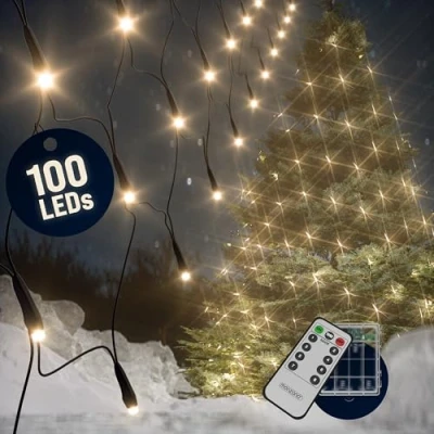 Image of Monzana® 100 LED Fairy Lights Net Battery Powered String 8 Modes Indoor &amp; Outdoor Use Warm White Christmas Decoration Illumination