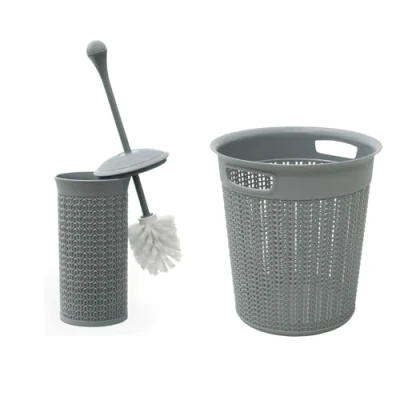 Image of JVL Loop Toilet Brush and Round Plastic Bin Grey, Polypropylene, One Size