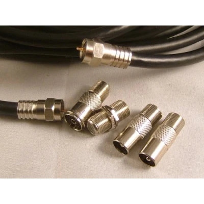 Image of The One Stop Sat Shop ® 20m black universal satellite &amp; aerial extension cable kit with coax adaptors and clips