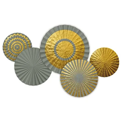 Image of Folat Golden Dawn 68492 Honeycomb Set of 5 Paper Fan Party Celebration Decoration, Multicoloured, 35 cm