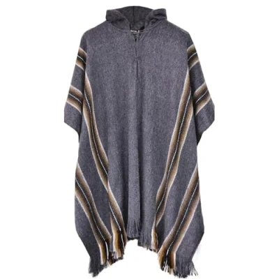 Image of Gamboa Handmade Alpaca Wool Poncho Men Hoodie Fleece Knitted Mexican Blanket