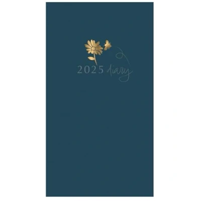 Image of 2025 Hardcover Diary Slim Week to View Planner Stylish Deep Teal Gold Embossed Flower Bee Design