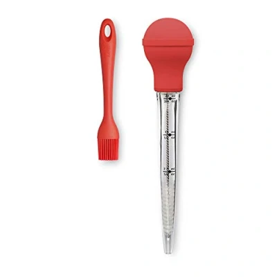 Image of Zeal JSET7R Non Stick Silicone Pastry Brush &amp; Baster 2 Piece Set Red