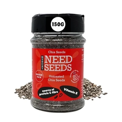Image of Chia Seeds 150g Shaker Rich in Omega 3, Protein &amp; Fiber Supports Energy Digestion Vegan Gluten Free Perfect for Smoothies, Yogurt, Oatmeal Baking Munchy Seeds, Need