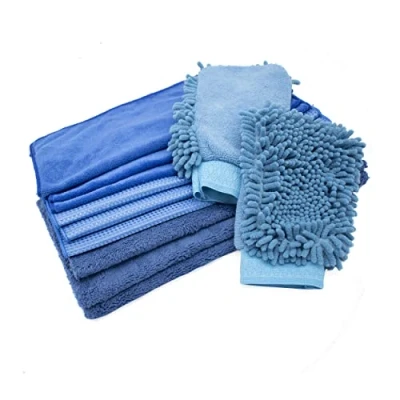 Image of TaylorHe 11 pcs Car Wash Cleaning Kit Set of Mitts/Gloves and Lint Free Cloths/Towels (2 x Mitts + 3 Microfibre Fluffy Waffle Cloths)