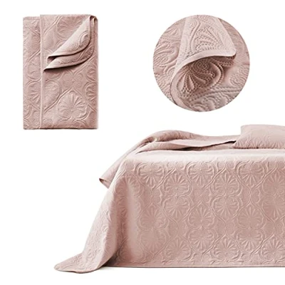 Image of ROOM99 Leila Elegant Dusty Pink Bedspread 200 x 220 cm Versatile Blanket as a Bed Throw or Sofa Throw, Patchwork Ideal and