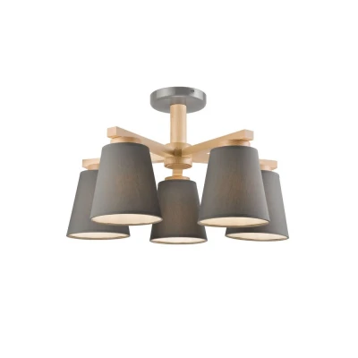 Image of Ellie Multi Arm Semi Flush Ceiling Light, Fabric Shades Gray, 5x E27