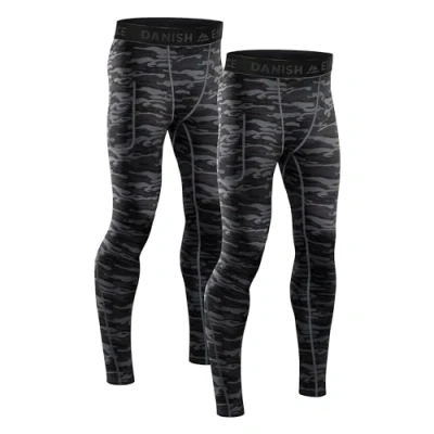 Image of DANISH ENDURANCE Compression Tights for Men, Running Leggings, Quick Dry, Gym &amp; Workout, Anti Chafing, 2 Pack, Grey Camo, M