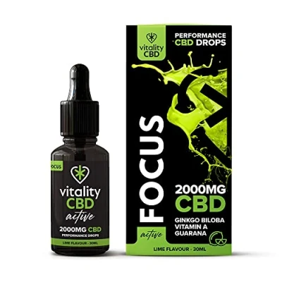 Image of Vitality CBD Active Focus Drops with Ginkgo Biloba, Vitamin A, Guarana, 2000mg of CBD, 30ml, Lime Flavour, NO THC