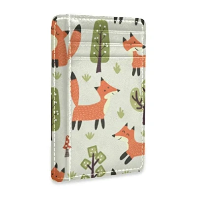 Image of Linomo Thin Leather Card Holder and Money Clip Cute Animal Fox Wallet RFID Blocking for Men &amp; Women