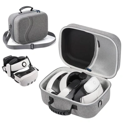 Image of DEVASO Large Carry Case for Meta Quest 3, Soft Lining Compatible with Kiwi Design/BOBOVR Battery Head Strap and Other Accessories, Hard Shell Bag Travel Storage