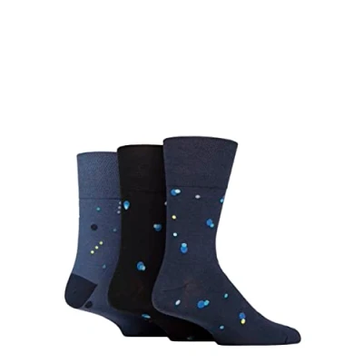 Image of Mens 3 Pair Gentle Grip Cotton Argyle Patterned and Striped Socks Cosmic Pulse 6 11