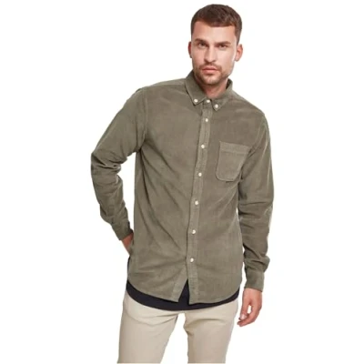 Image of Urban Classics Corduroy Shirt, Men&#039;s, Size: 3XL, Olive