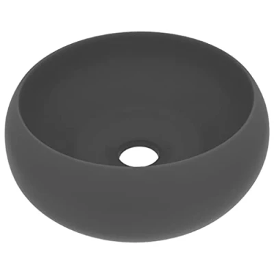 Image of vidaXL Luxury Round Matt Dark Grey Ceramic Wash Basin Elegant Above Counter Sink for Bathroom/Kitchen/Washroom/Cloakroom