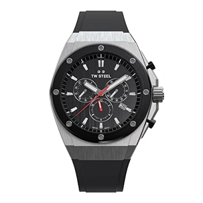 Image of TW Steel CEO Tech Mens 44mm Quartz Watch with Black Dial Silicon Strap, and Date Calendar CE4042