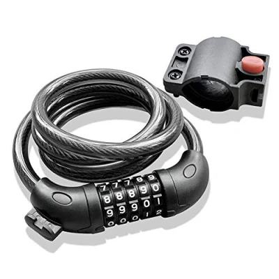Image of QSPORTPEAK Bike Lock High Security 5 Digit Resettable Combination Coiling Cable with Mounting Bracket Best for Bicycle Outdoors, 1.2mx12mm