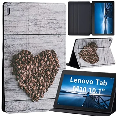 Image of Design Case for Lenovo Tab M10 TB X605F/ X605L/ X505F/ X505L Leather Tri Fold Stand Cover 10.1 Inch Tablet, (heart on grey wooden board)