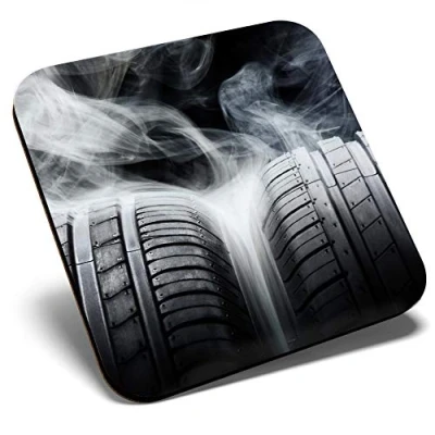Image of Great Single Coaster Square Racing Car Tyres Race Drift Drifting Glossy Quality Coasters Tabletop Protection for Any Table Type #24220
