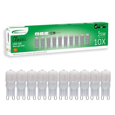 Image of Bell Lighting G9 LED Bulbs 10 Pack Warm White 2700K 170 Lumen 2 Watts Energy Saving 25W Halogen Spotlight Bulb Equivalent Non Dimmable