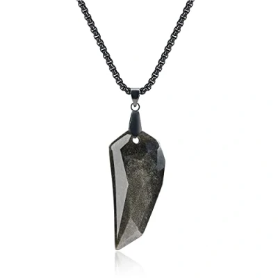 Image of COAI Stainless Steel Chain Wolf Tooth Amulet Faceted Golden Obsidian Stone Pendant Necklace