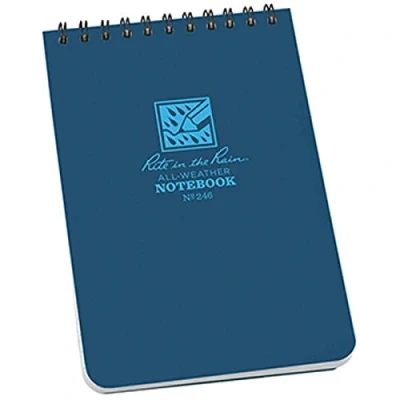 Image of Rite in the Rain Waterproof Paper Pocket Notebook Top Spiral Bound 4 x 6 Inch Cover Black Polydura 19 Gauge 100 Pages 50 Sheets Wire o Binding Imperial &amp; Metric Rulers Covnersaion table Map Scale