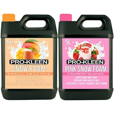Image of Pro Kleen 5L Mango Smoothie ORANGE COLOURED Snow Foam with 5 Litre Strawberry Milkshake Super Thick, pH Neutral &amp; Non Caustic Extremely Powerful Easy To Use