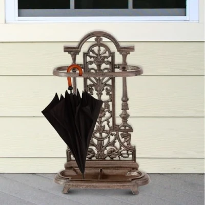 Image of Marco Paul Umbrella Stand Antique Style Cast Iron Hallway Storage Heavy Duty Free Standing Brown Cane Ornate Home Decoration Indoor/Outdoor