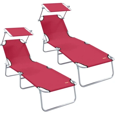Image of vidaXL Folding Sun Loungers 2 pcs with Canopy Red 600D Oxford Fabric