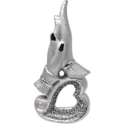 Image of Silver Ceramic Heart Hands Sculpture Handmade Crushed Diamond Ornament Sparkling Bling Figurine for Home