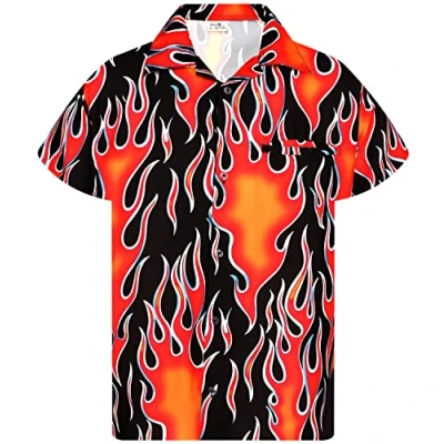 Image of King Kameha Funky Hawaiian Shirt, Men, Shortsleeve, Flames Wild, Red, XL