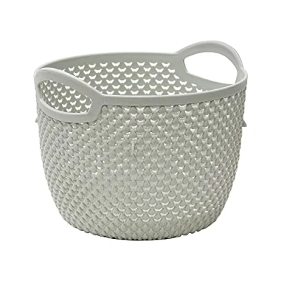 Image of JVL Droplette Design Plastic Round Storage Basket, 3.3L,16 x 19cm Approx, Grey, One Size