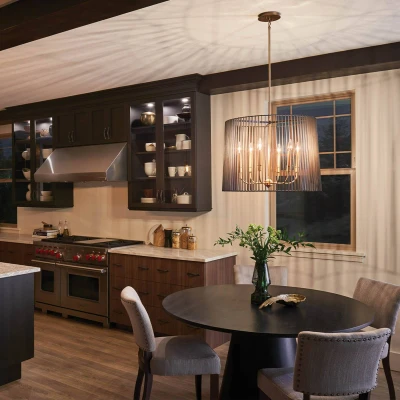 Image of Kichler Linara Wire Frame Pendant Ceiling Light Black &amp; Natural Brass