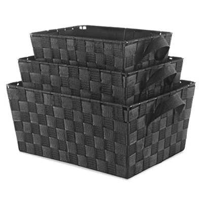 Image of Whitmor Woven Strap Storage Baskets S/3 Black, Metal Polypropylene, Black