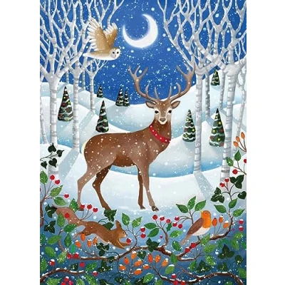 Image of Museums &amp; Galleries Christmas Cards Pack of 8 Winter Woods Stag in Forest Eco Friendly and Recyclable