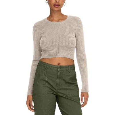 Image of Bestseller A/S Women&#039;s Onlkarol Ls Crop O Neck KNT Noos Sweater, Pumice Stone, M