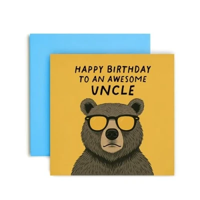 Image of Huxters Funny Happy Birthday Card to an Awesome uncle Bear for Him Men 14.8cm (Uncle Bday)