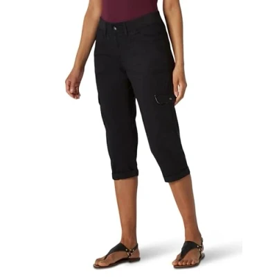 Image of Lee Women&#039;s Relaxed Fit Austyn Knit Waist Cargo Capri Pant, Black, 16 US