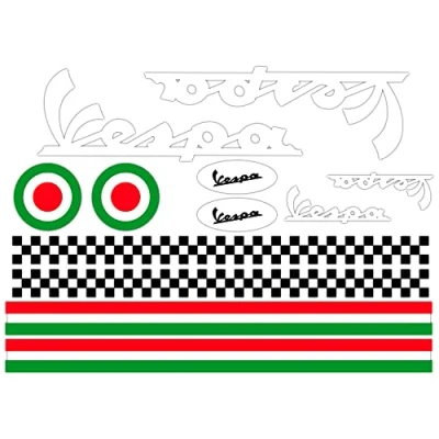 Image of GamesMonkey Vespa Helmet Stickers Kit, White, Italy Stripes, Glossy Vinyl