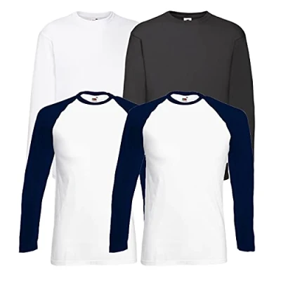 Image of Fruit of the Loom Men&#039;s Valueweight Long Sleeved Sports Top, 2 Base Whitenavy + 1 Ls White Black Purchase Notepad, M